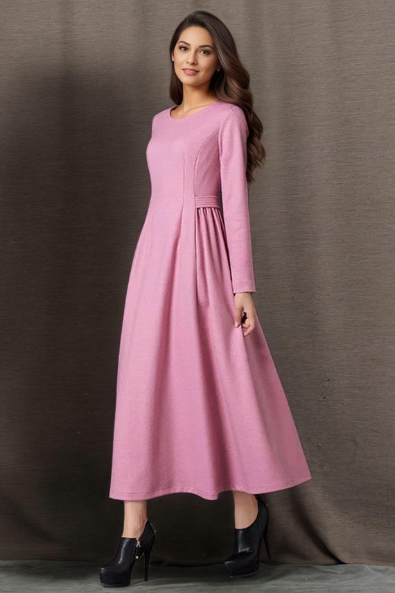 pink fitted long sleeve dress Fitted Long Sleeve Satin Gown by Cinderella Divine 7482 main image 0