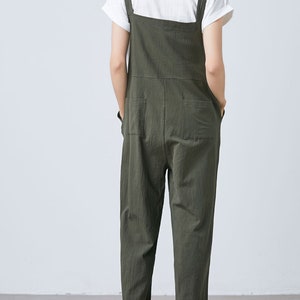 Summer green linen jumpsuit women, Casual Linen dungarees, Linen overalls, cropped leg plus size romper harem jumpsuit with pockets C1697 image 6