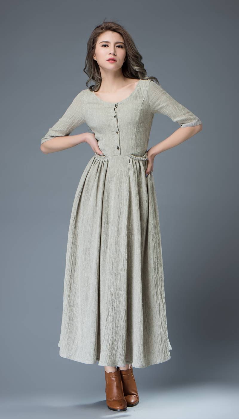 Casual Linen Dress Pale Gray Everyday Comfortable Fit & Etsy