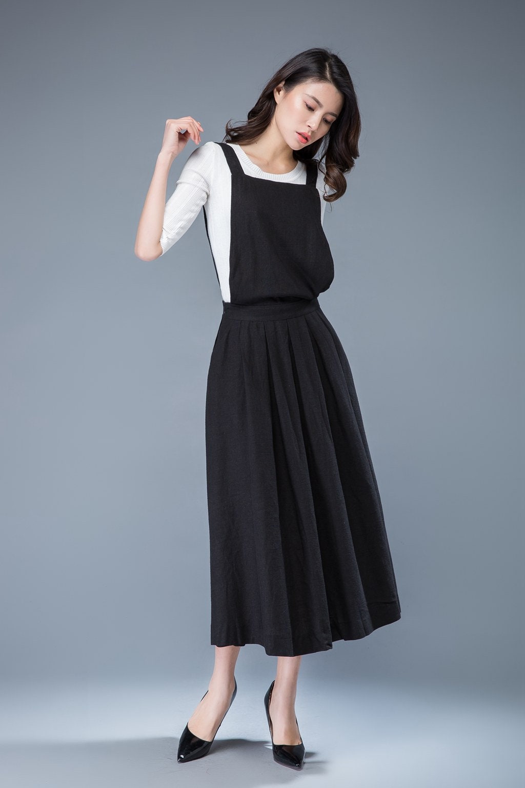 overall black dress Cotton Overall Pocket Dress Small / Black At Lucia's World Emporium main image 1