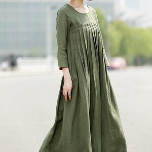 Green Linen Dress Long Linen Dress Pleated Linen Dress - Etsy