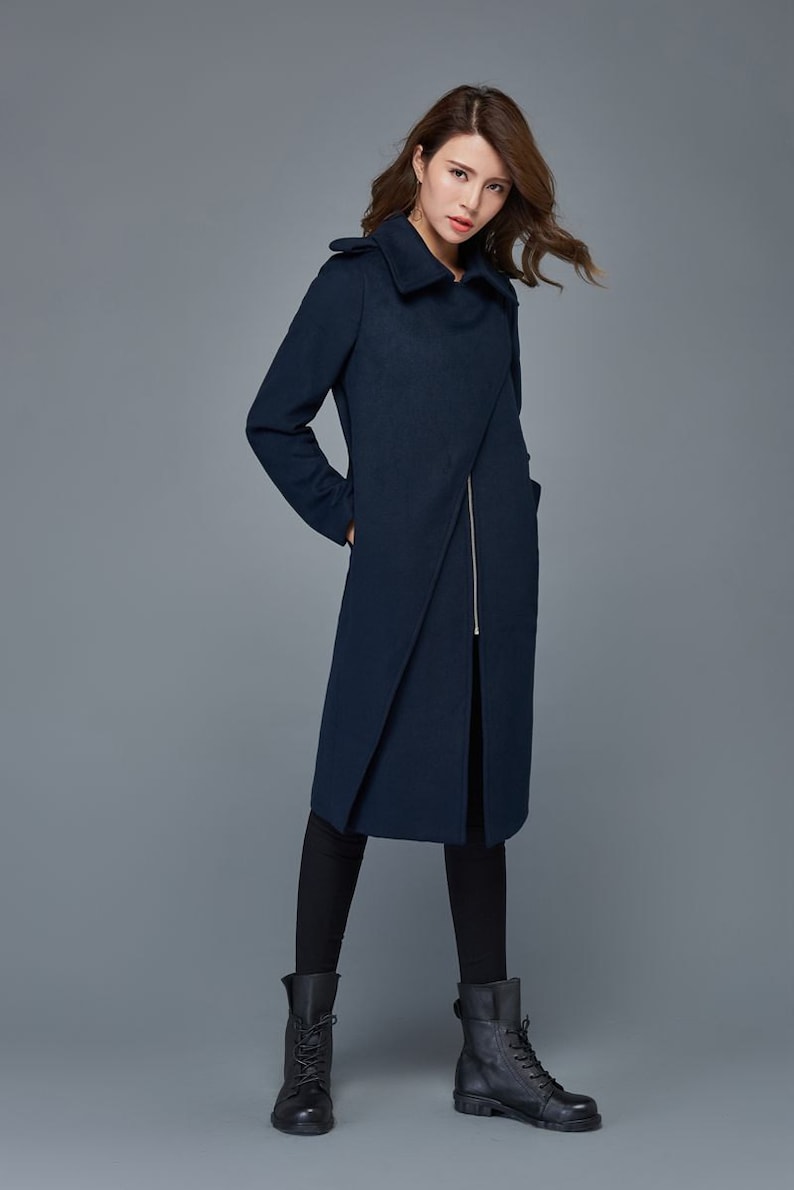 Winter coats for women navy blue wool coat mid length coat Etsy