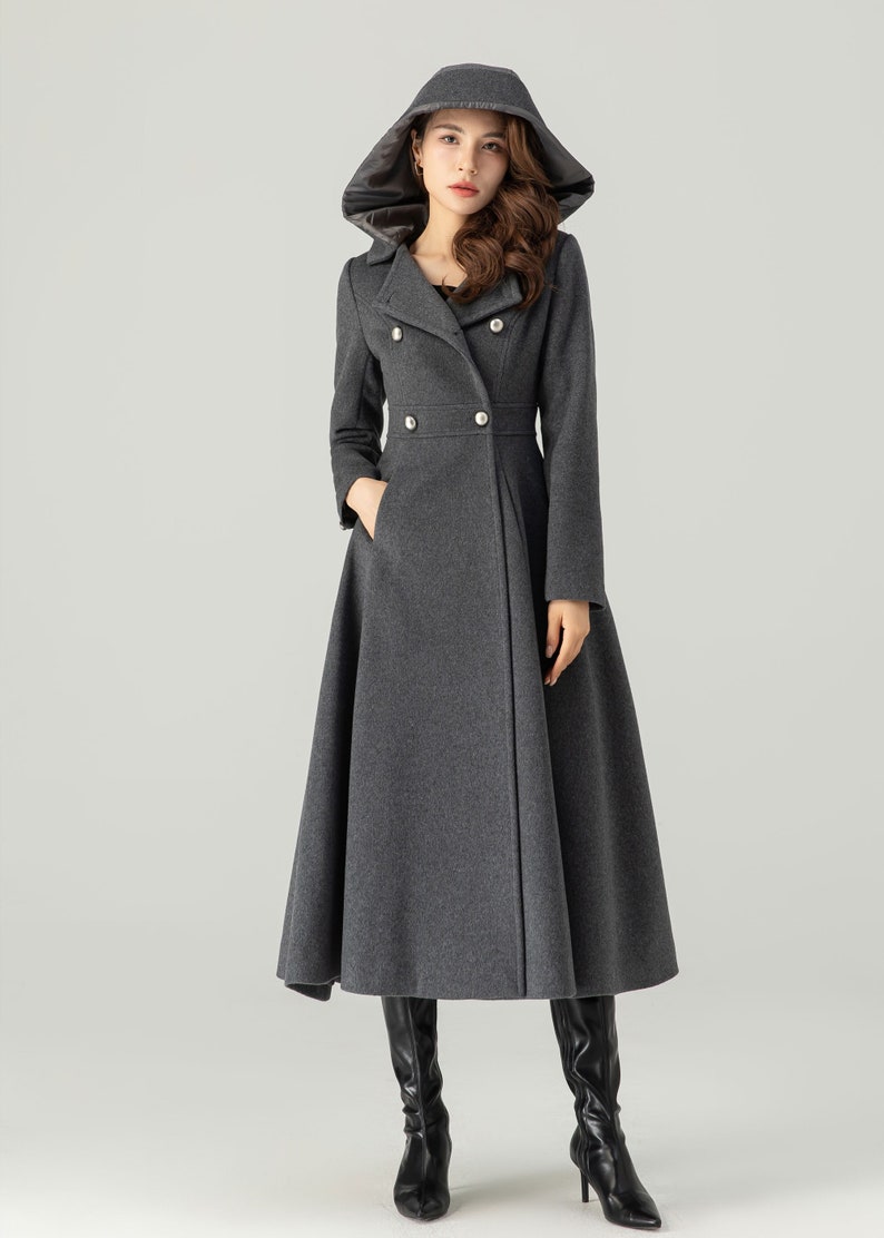 Long Wool Coat, Hooded Wool Coat, Winter Wool Coat, Womens Coat, Long Dress Coat, Double Breasted Coat, Custom Coat, Ylistyle C3704 image 1