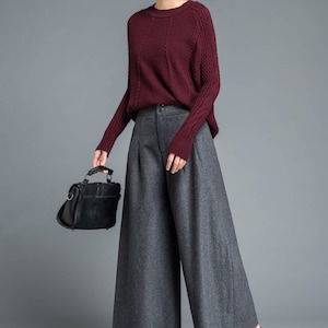 Wide Leg wool palazzo pants, High waist skirts pants, winter women pants, gray wool pants, Long pants, women's trousers Ylistyle C1207 image 3