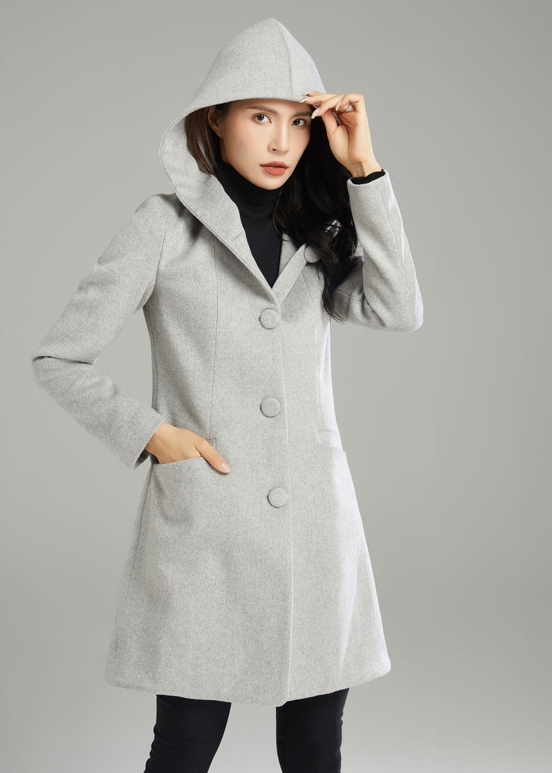 Winter Hooded Wool Coat, Gray Wool Jacket, Womens Coats, Warm Jackets, Casual Coat, Mod Clothing, Handmade Coat, Ylistyle C2990 image 1