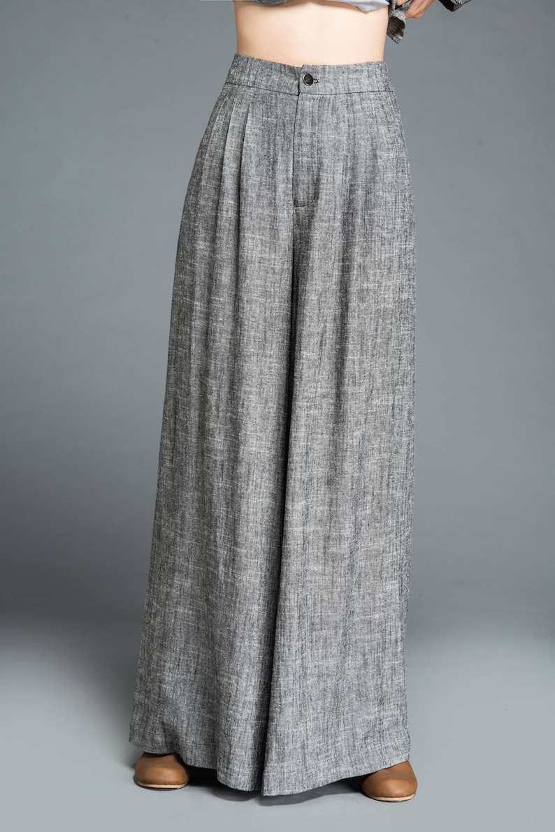 Women's Linen Palazzo pants, Long linen pants, Wide Leg pants, Linen pants, Gray pants, handmade pants, summer spring pants C1202 image 8