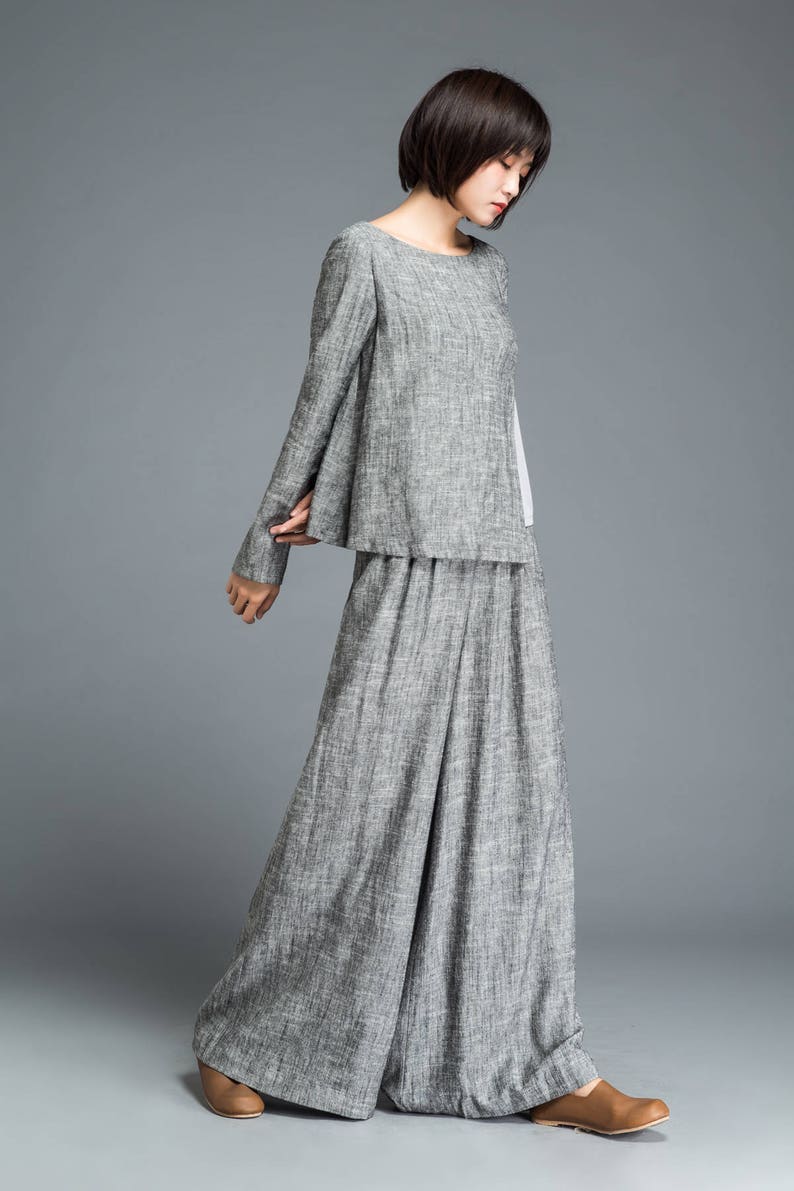 Women's Linen Palazzo pants, Long linen pants, Wide Leg pants, Linen pants, Gray pants, handmade pants, summer spring pants C1202 image 6