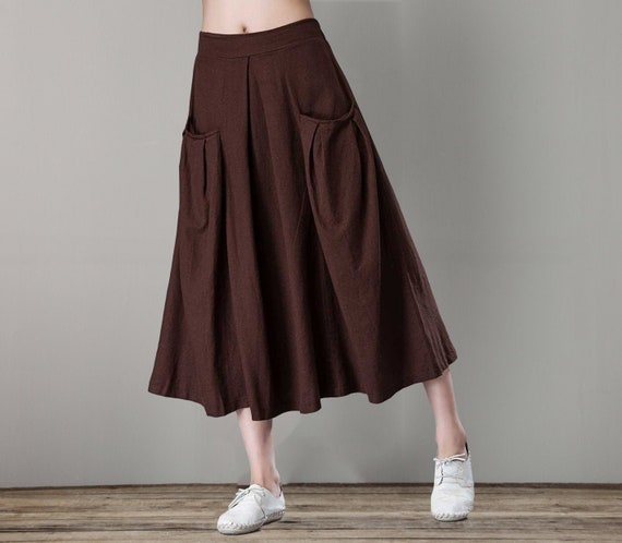 Linen Skirt brown linen skirt Maxi skirt womens skirts Tea | Etsy