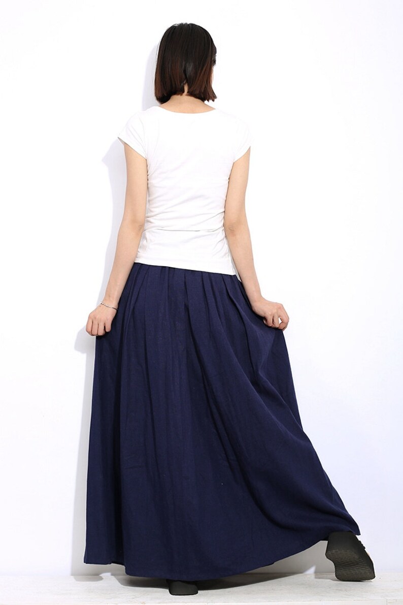 Linen skirt with pockets Blue linen maxi skirt Simple linen Etsy