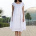 White Linen dress, Linen dress, Summer Boho Dress, Cool Loose-Fitting Midi Length Summer Floaty Dress with Pintucks and Cap Sleeves C260 
