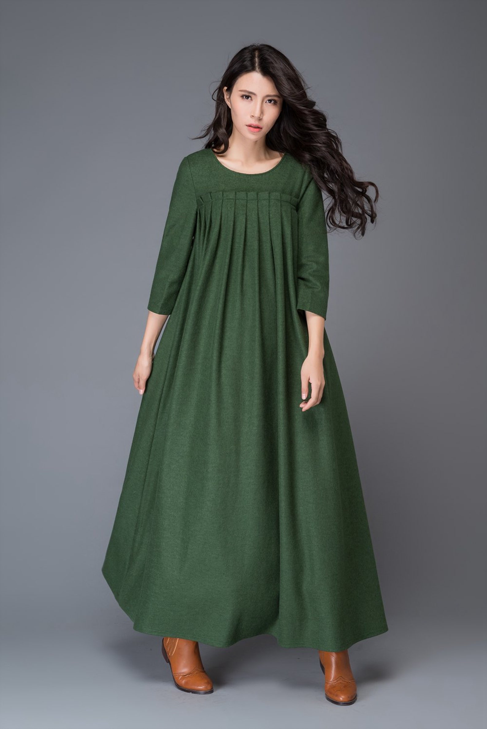 Green Dress Wool Dress Winter Dress Maxi Dress Womens - Etsy
