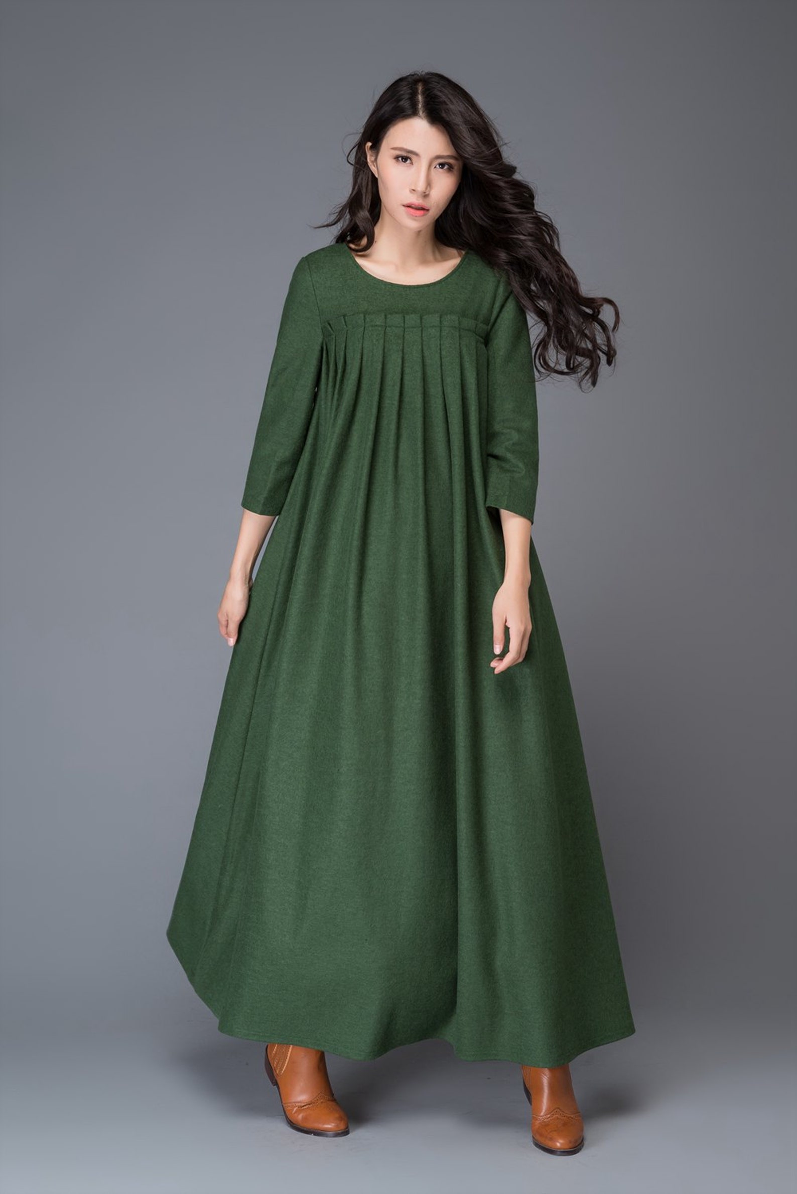 Green Dress Wool Dress Winter Dress Maxi Dress Womens Etsy