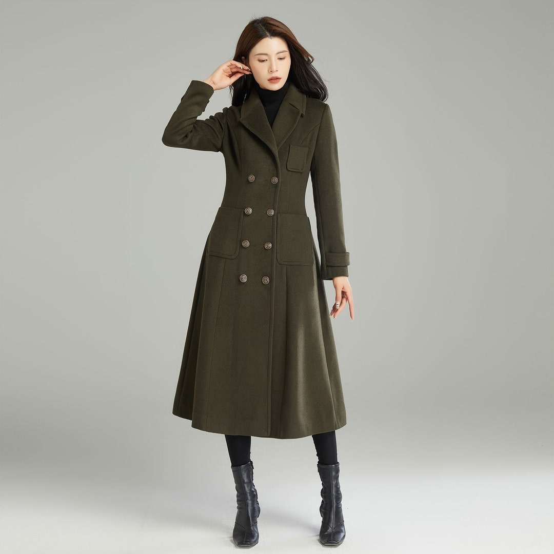 Army Green Long Size Wool Coat for Women, Wool Military Coat, Winter