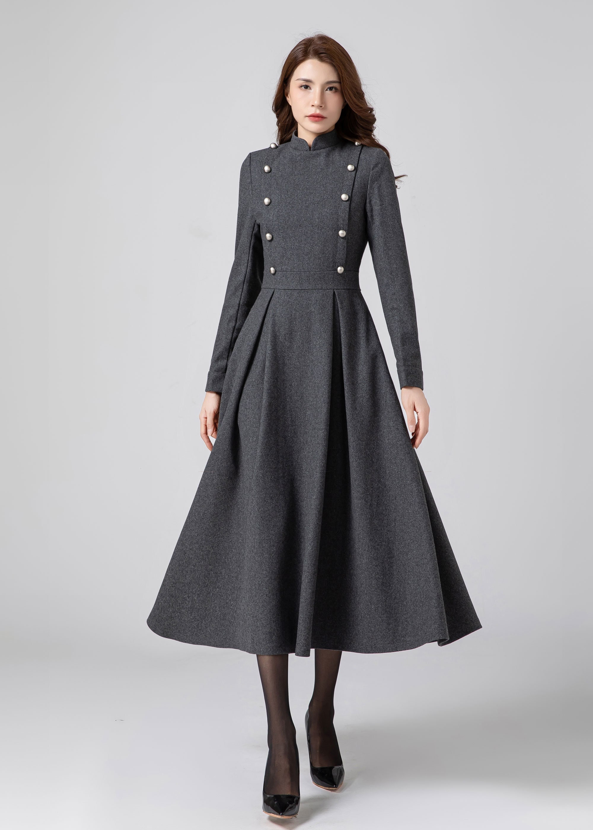 ワンピース MSGM WOOL DRESS MSGM Navy Alpaca Wool Oversized Statement Neck Tie Bow