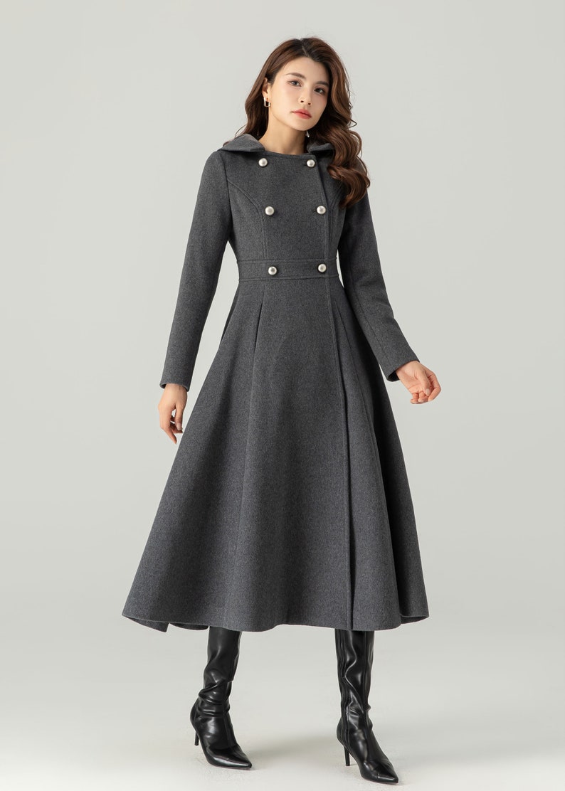 Long Wool Coat, Hooded Wool Coat, Winter Wool Coat, Womens Coat, Long Dress Coat, Double Breasted Coat, Custom Coat, Ylistyle C3704 image 7