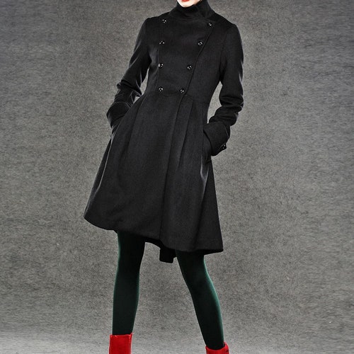 Asymmetrical Wool Jacket Coat, Military Wool Coat, Wool Swing Coat