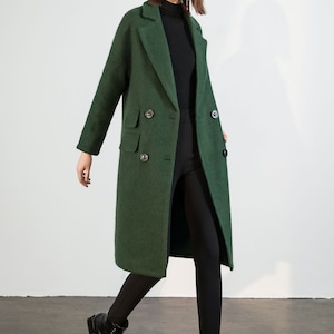 Wool Coat, Green Long Wool Coat, Warm Winter Coat Women, Relaxed Fit ...