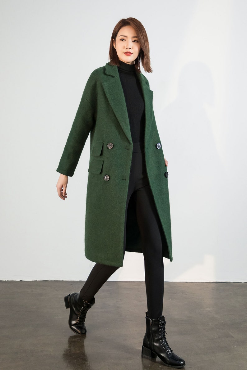 Wool Coat Green Long Wool Coat Warm Winter Coat Women - Etsy