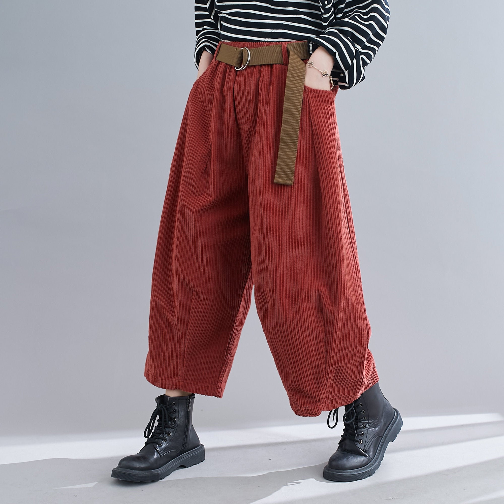 Women Corduroy Loose Trousers Vintage Pleated Corduroy Pants | Etsy