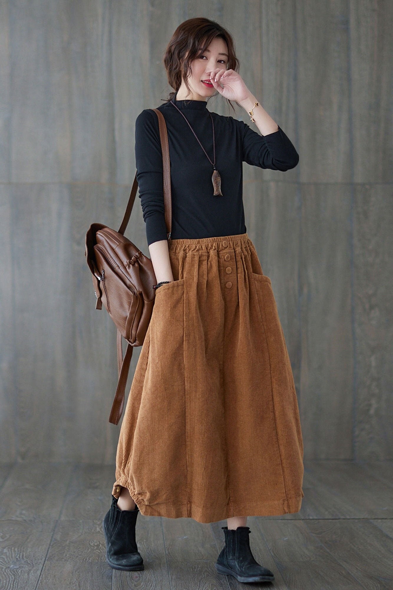 brown corduroy skirt with elastic waist band 2045 brown corduroy skirt with elastic waist band 2045