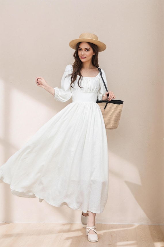 knee length dresses for ladies Long linen tunic dress lilac main image 1