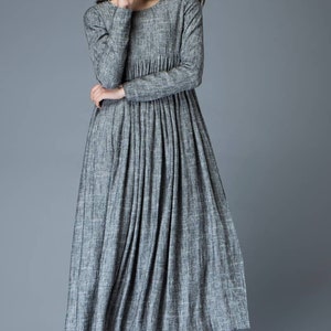 Maxi Linen dress Comfortable Linen Loose-Fitting Long Sleeved Everyday Marl Grey Midi-Length Woman's Dress C808 image 7
