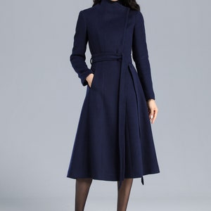 Wool coat women, Winter coat women, green coat, Asymmetrical wool coat, Belted coat, Long wool coat, Autumn Winter outerwear C713 2-Blue