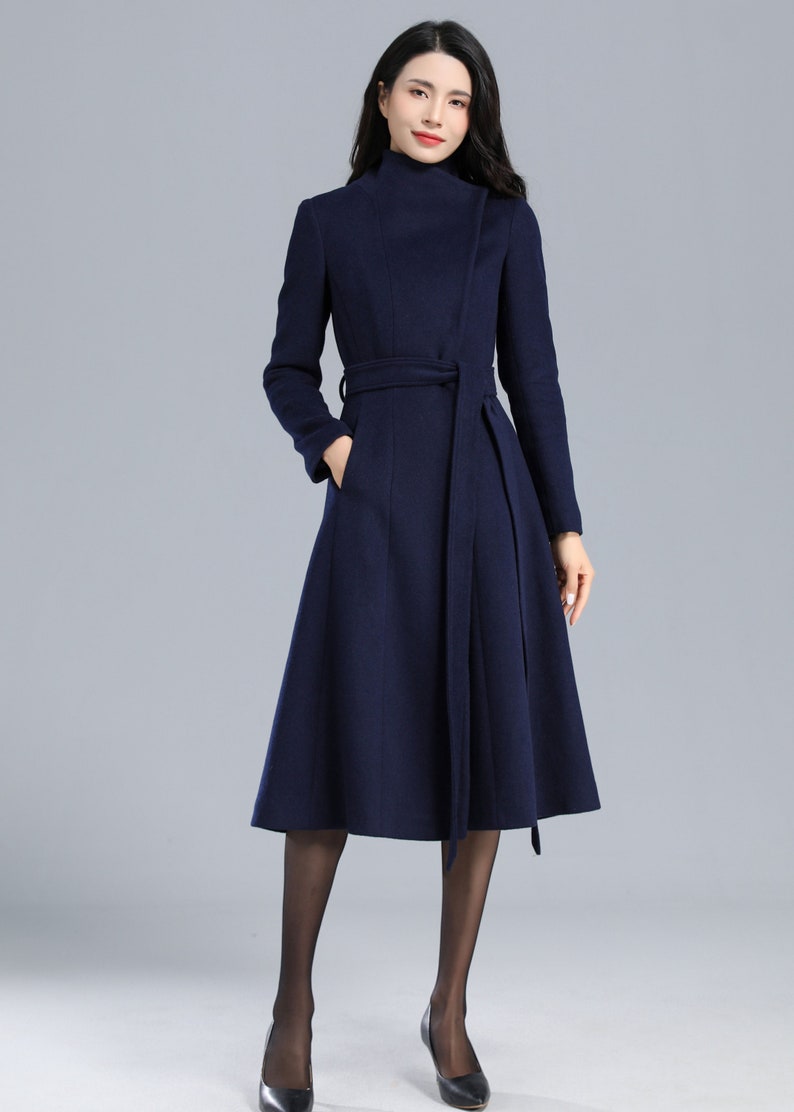 Wool coat women, Winter coat women, green coat, Asymmetrical wool coat, Belted coat, Long wool coat, Autumn Winter outerwear C713 2-Blue