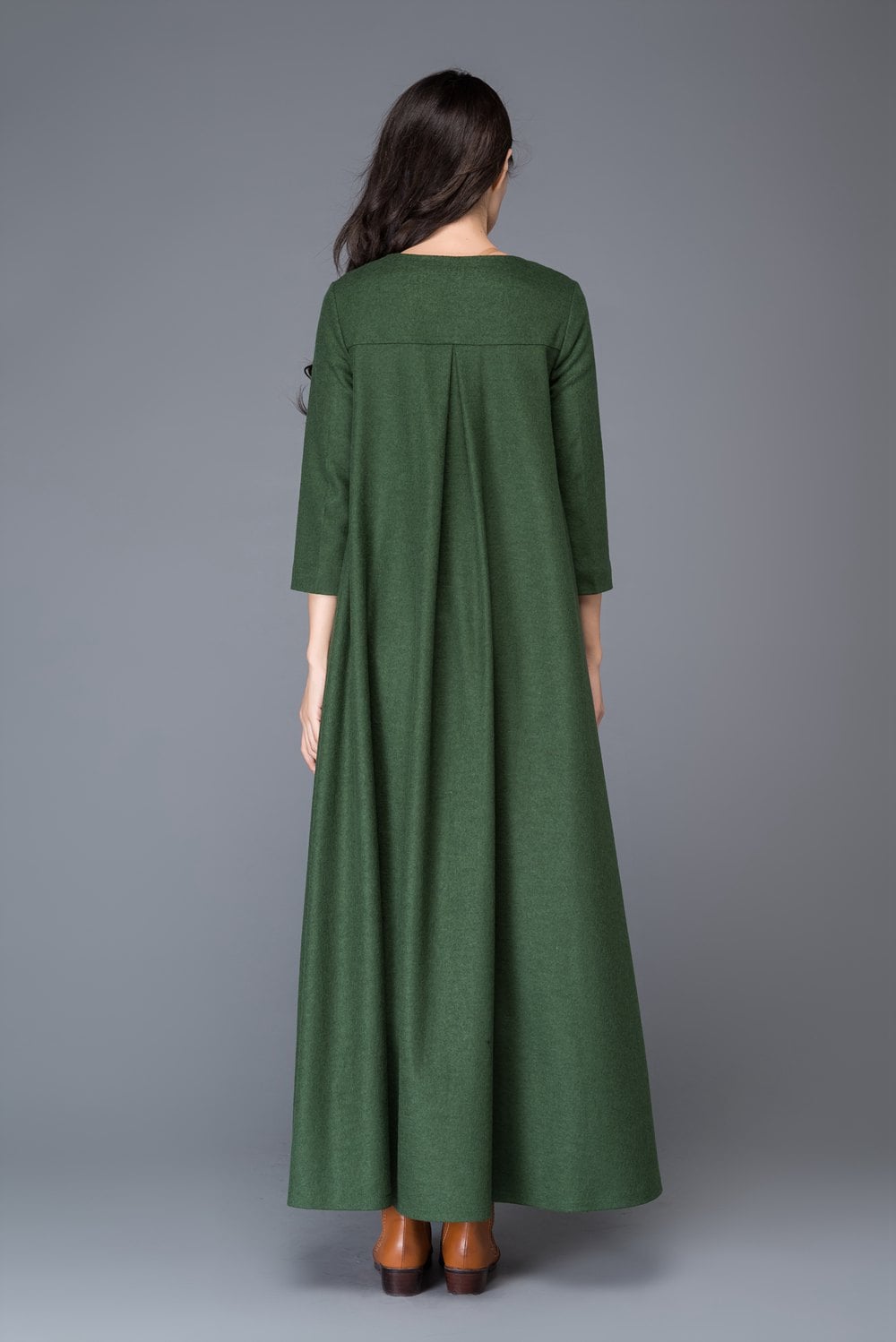 Green dress Wool dress winter dress maxi dress womens Etsy