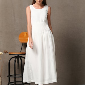 White Linen Dress, Long Linen Dress, Sleeveless Linen Tank Summer Maxi ...