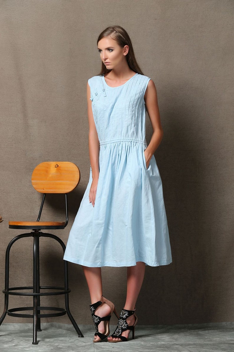 Linen Dress Blue Dress Plus Size Dress Casual Dress Powder - Etsy UK