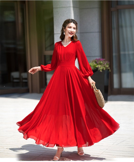 red chiffon dress