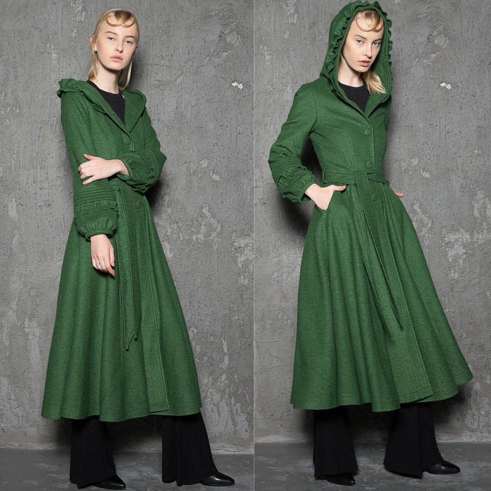 Emerald Green Midi Hooded Wool Coat Long Hooded Coat Fit and Etsy