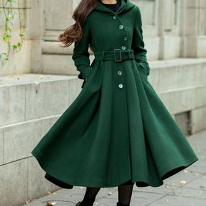 Wollmantel Frauen, Wollmantel, Asymmetrischer Winter Wollmantel, Grüner Wollmantel, Swing Coat, Fit and Flare Mantel, Custom Mantel, Ylistyle C4503