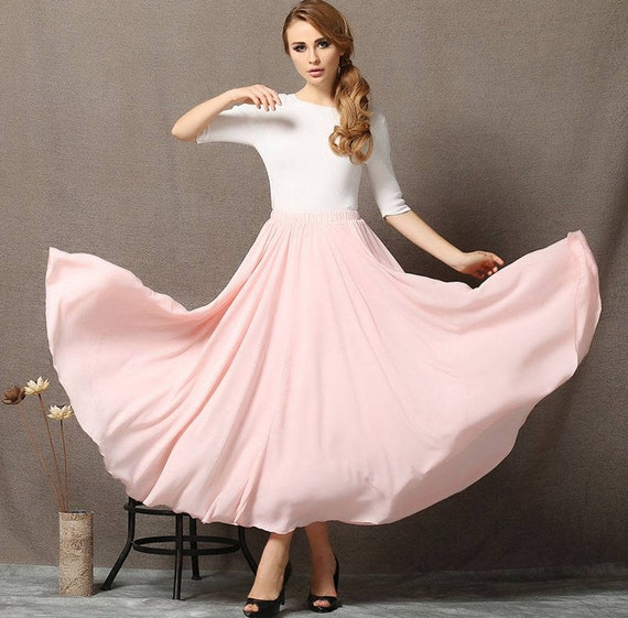 pink chiffon maxi skirt