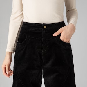 Black Corduroy Pants Women, Tapered Pants, Autumn Pants, Long Pants, Womens Pants, Loose Fitting Pants, Handmade Pants, Made to Order C3592 image 8