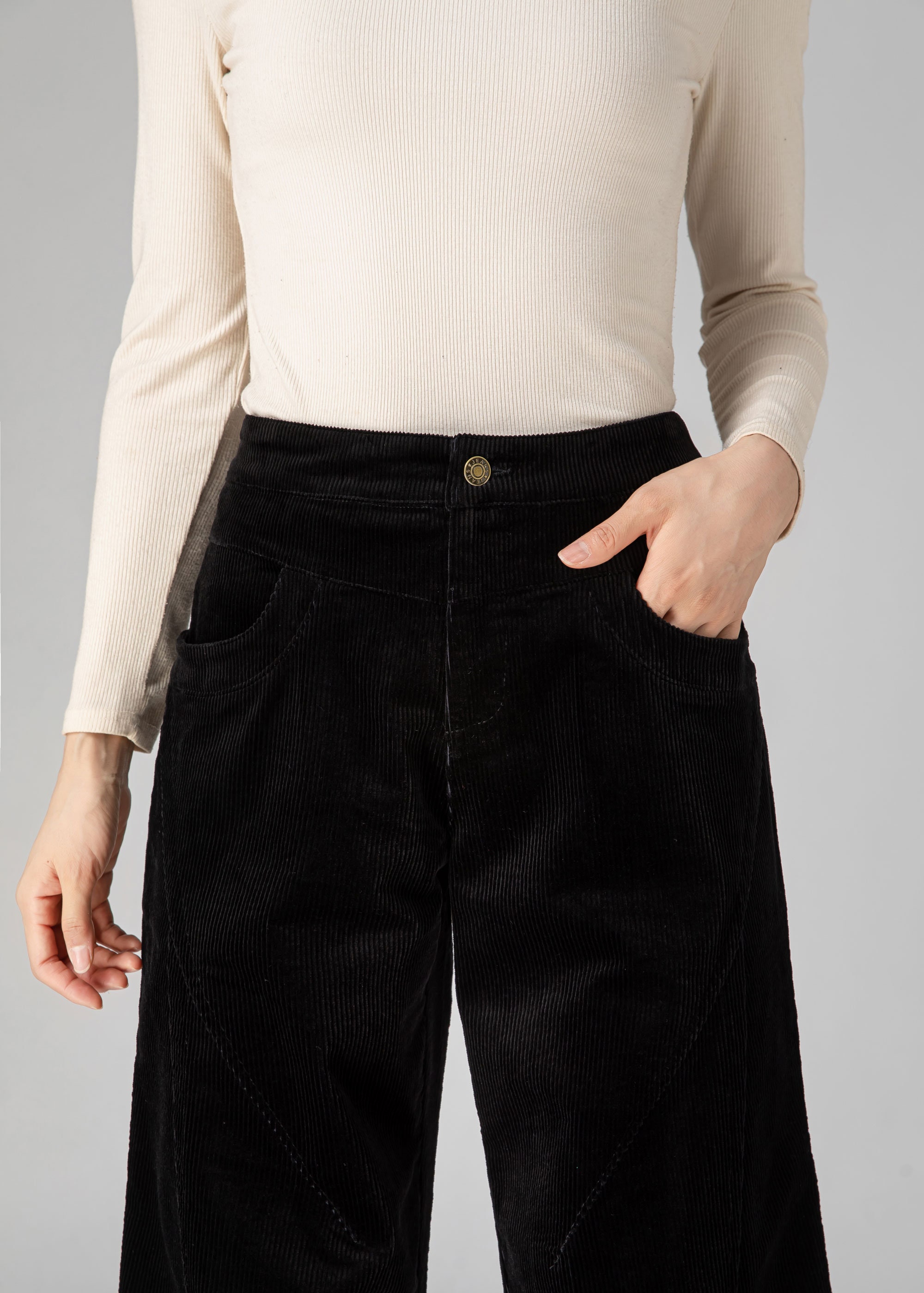 Black Corduroy Pants Women, Tapered Pants, Autumn Pants