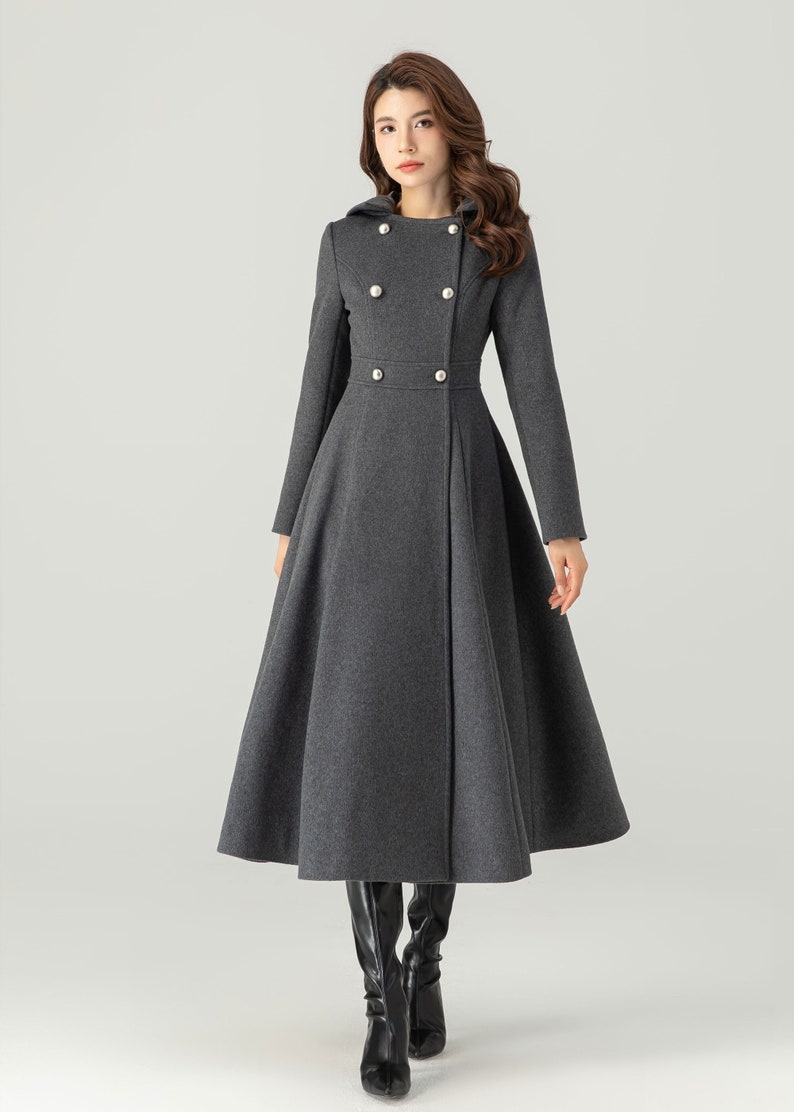 Long Wool Coat, Hooded Wool Coat, Winter Wool Coat, Womens Coat, Long Dress Coat, Double Breasted Coat, Custom Coat, Ylistyle C3704 image 2