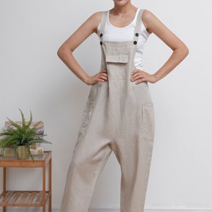Casual Linen Overalls, Linen Jumpsuit Women, Wide Leg Linen Jumpsuits, Womens linen Romper, Linen Petite Jumpsuit, Overalls Summer C2946 image 5