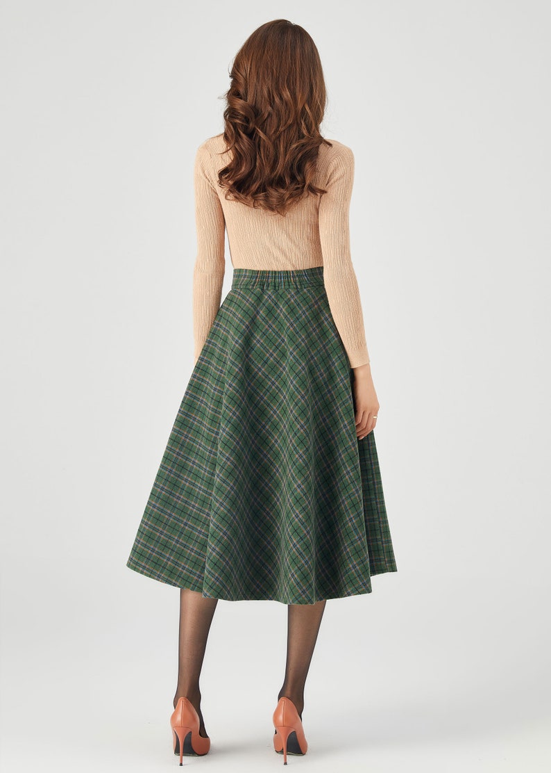 Plaid Wool Skirt, Midi Wool Skirt, A line Skirt, Winter Skirt Women, Swing Skirt, Skirt with Pockets, Handmade skirt, Ylistyle C3686 image 5