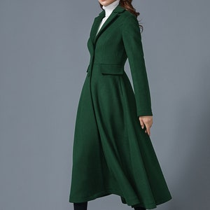 Dark green wool coat, Long wool coat, Warm winter coat, ladies coat, Womens wool coat, Wool coat with pockets, handmade coat, Ylistyle C1614 image 7