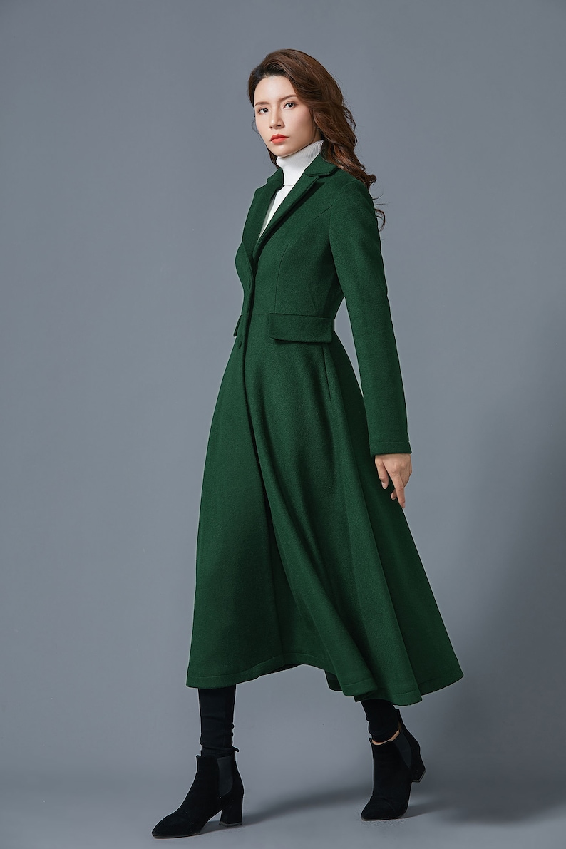 Dark green wool coat, Long wool coat, Warm winter coat, ladies coat, Womens wool coat, Wool coat with pockets, handmade coat, Ylistyle C1614 image 7