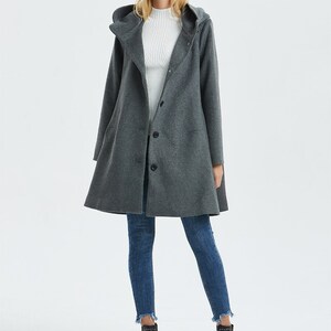 Hooded wool coat, Swing wool coat in Gray, Winter coat women, Warm winter coat, Plus size coat, Classic coat, Custom coat, Ylistyle C1317 image 9