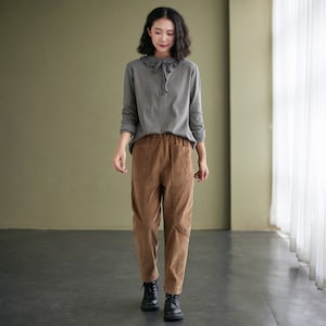 Brown Corduroy Pants, High waist Corduroy Pants women, Loose pants, Casual Corduroy pants, plus size pants, Custom pants C2432 image 4