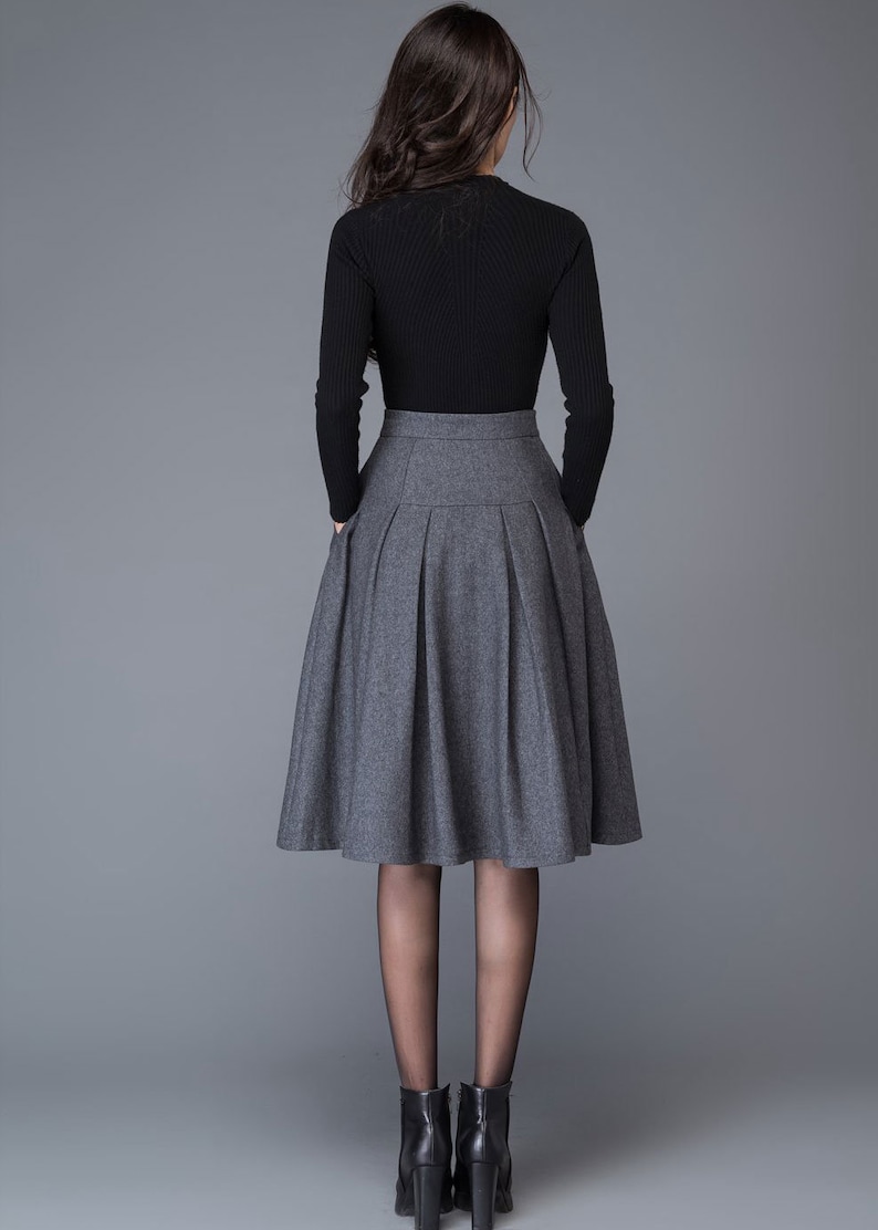 Gray wool skirt, Autumn winter Midi wool skirt, winter skirt women, Gray Wool Skirt with pockets, A Line wool skirt, wool clothing C1003 image 5