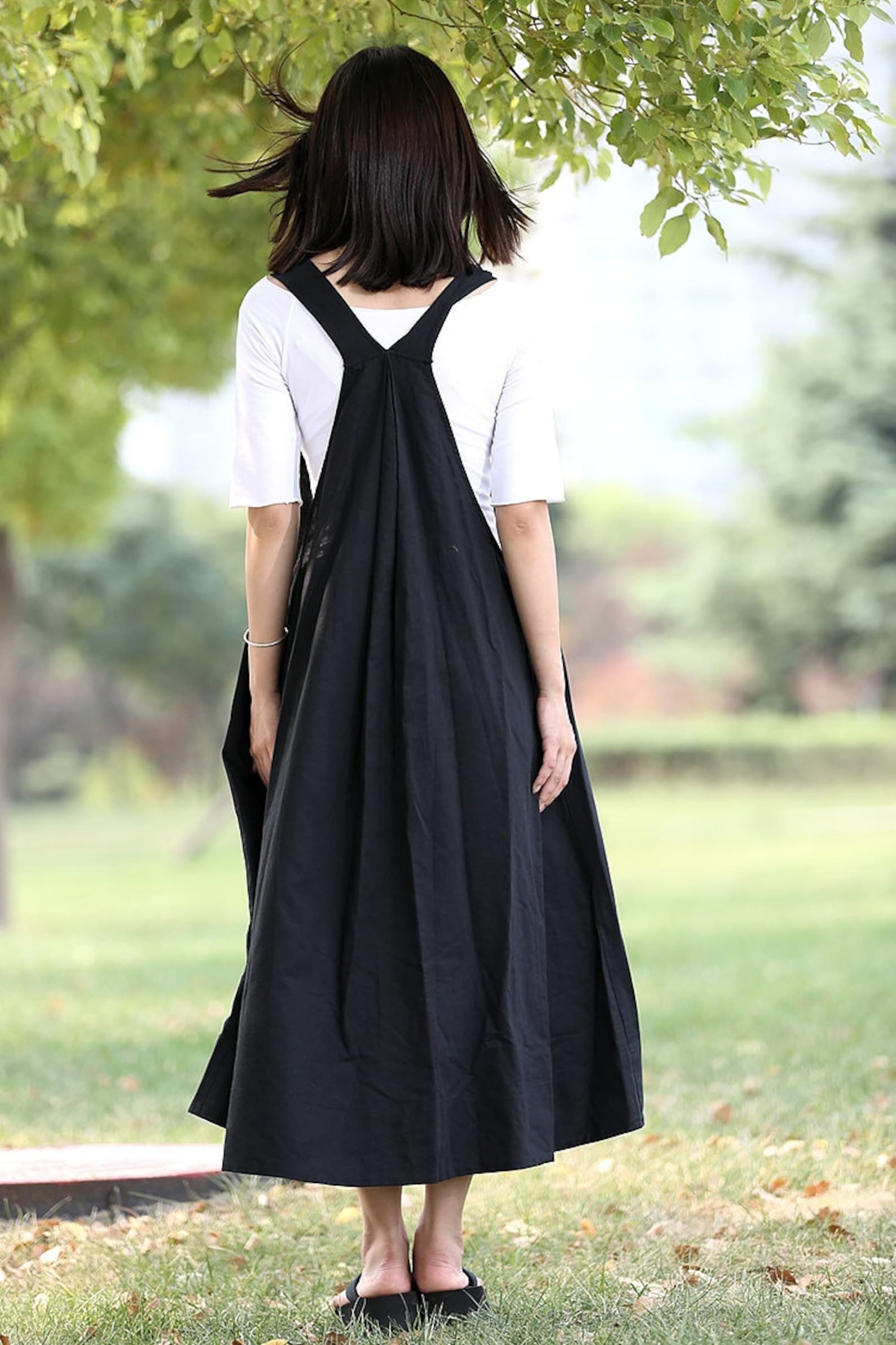 Black Pinafore Dress Linen dress LooseFitting Cool Long Etsy
