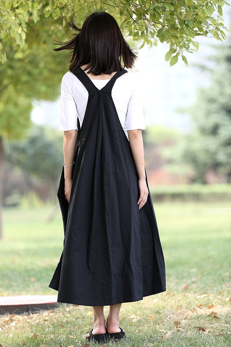 Black Pinafore Dress Linen dress LooseFitting Cool Long Etsy