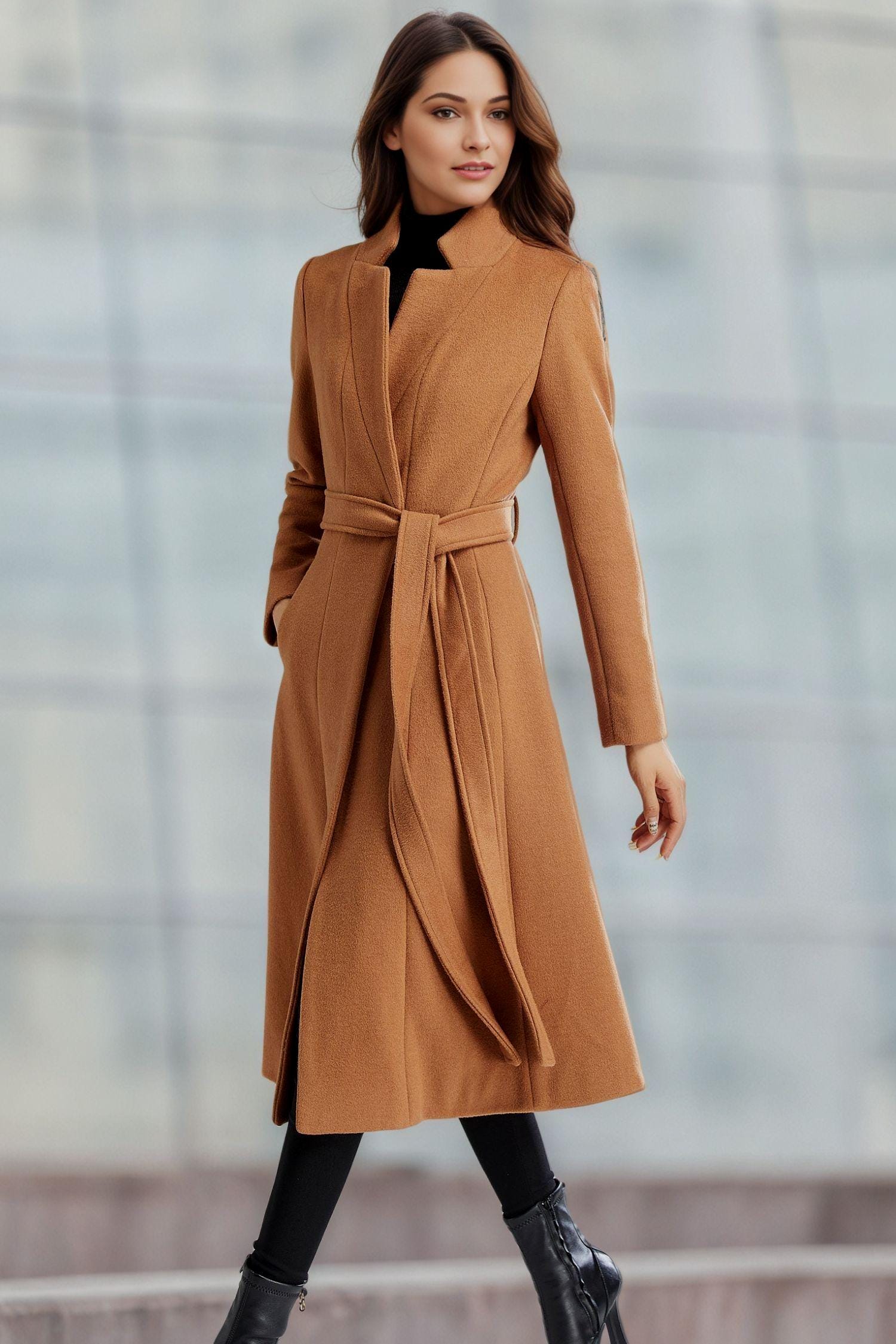 brown winter dress coats Men's Winter Brown Long Overcoat Winter Tweed Coat Trench Vintage Business  Coat Gift For Him