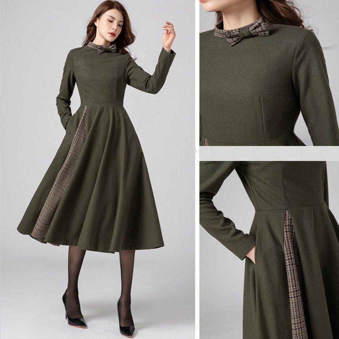 Wool Dress Women, Midi Wedding Dress, Elegant Dress, Warm Winter