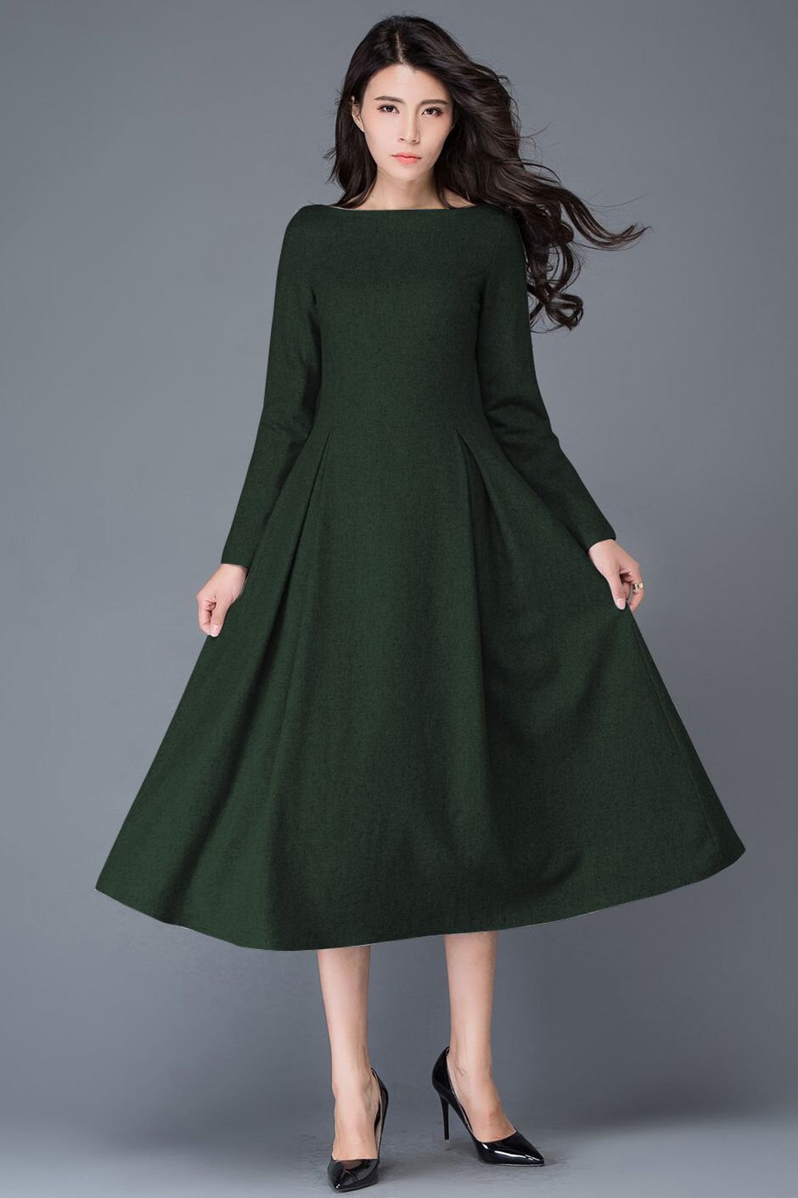 Wool Dress Gray Midi Wool Dress Long Wool Dress Autumn - Etsy